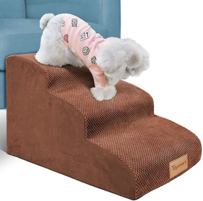 Photo 1 of 3 Tiers Foam Dog Ramps/Steps,Non-Slip Dog Steps,Extra Wide Deep Dog Stairs,High Density Foam Pet Stairs/Ladder,Best for Older Dogs,Cats,Small Pets, Brown (not SAME BRAND AS PHOTO)