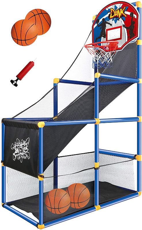 Photo 1 of JOYIN Kids Arcade Basketball Game Set with 4 Balls and Hoop for Kids Indoor Outdoor Sport Play - Easy Set Up - Air Pump Included - Ideal for Games and Competition
