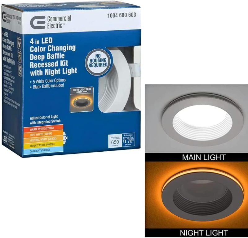 Photo 1 of Commercial Electric 4 in Color Changing Deep Baffle Recessed Kit with Night Light
