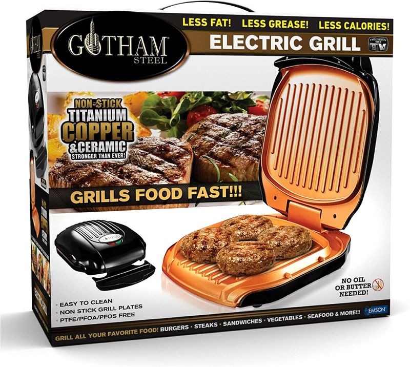 Photo 1 of Gotham Steel 2053 Low Fat Multipurpose Sandwich Grill Nonstick Copper Coating – As Seen on TV, Large, Black
