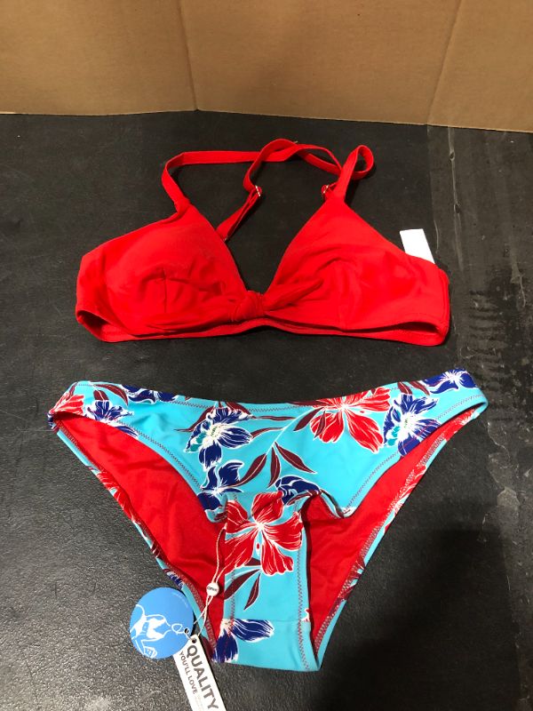 Photo 1 of Red And Floral Print Low Rise Bikini (L)