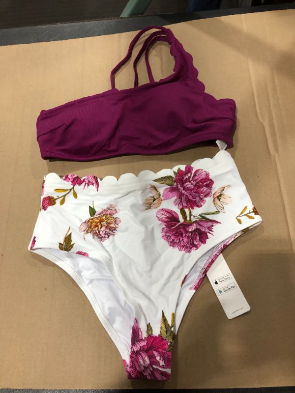 Photo 2 of (M) Purple And Floral One Shoulder Scalloped Bikini
