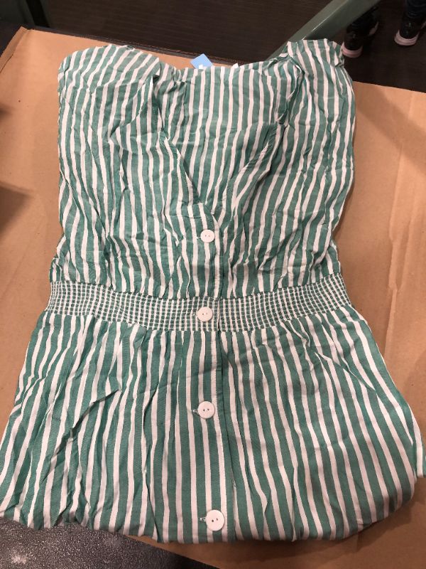 Photo 1 of (L) SOPHIA STRIPED BUTTON FRONT DRESS CUPSHE (GREEN)