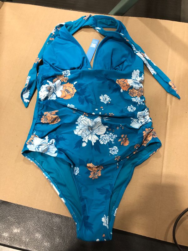 Photo 1 of (MEDIUM) Blue Floral One- piece Bathing Suit 