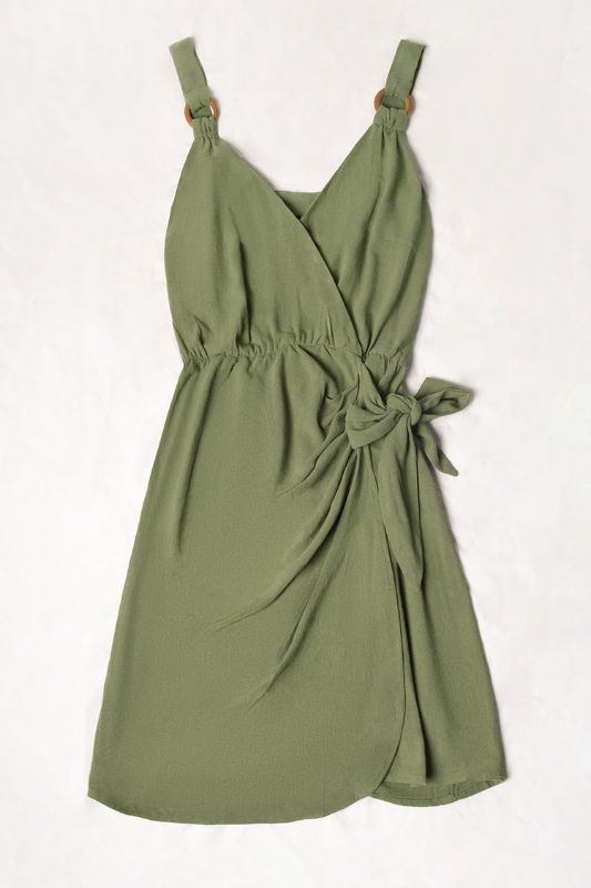 Photo 1 of (XL) Jeanette Green O-Ring Wrap Tie Waist Dress
