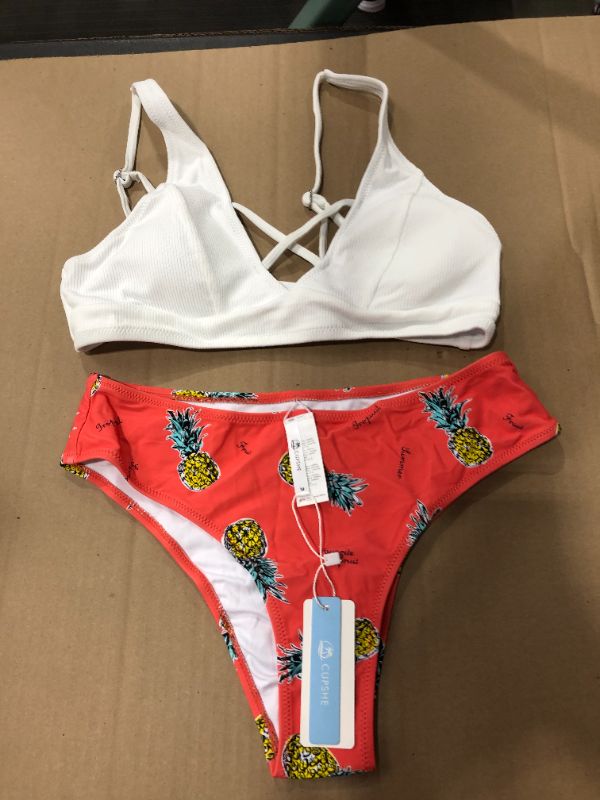 Photo 1 of (M) 2- piece Pineapple/ White Bikini Set 
