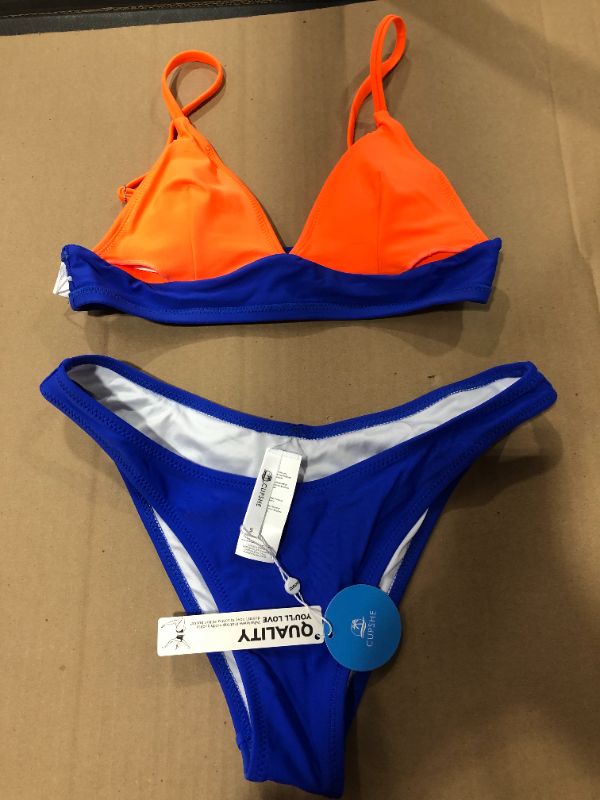 Photo 2 of (S) Orange And Blue Triangle Bikini
