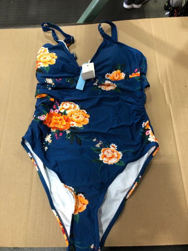 Photo 2 of (L) Blue Floral Cutout One Piece Swimsuit
