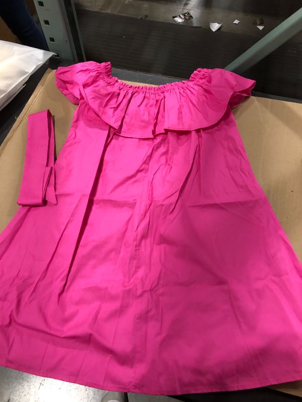 Photo 2 of (S) Marlene Pink Ruffle Off Shoulder Tie Waist Dress
