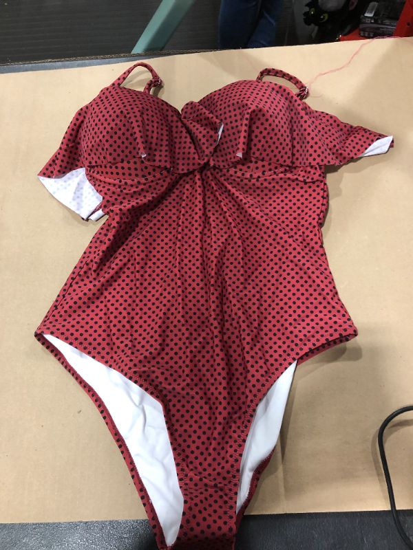 Photo 2 of (XL) Abby Red Polka Dot Ruffle One Piece Swimsuit
