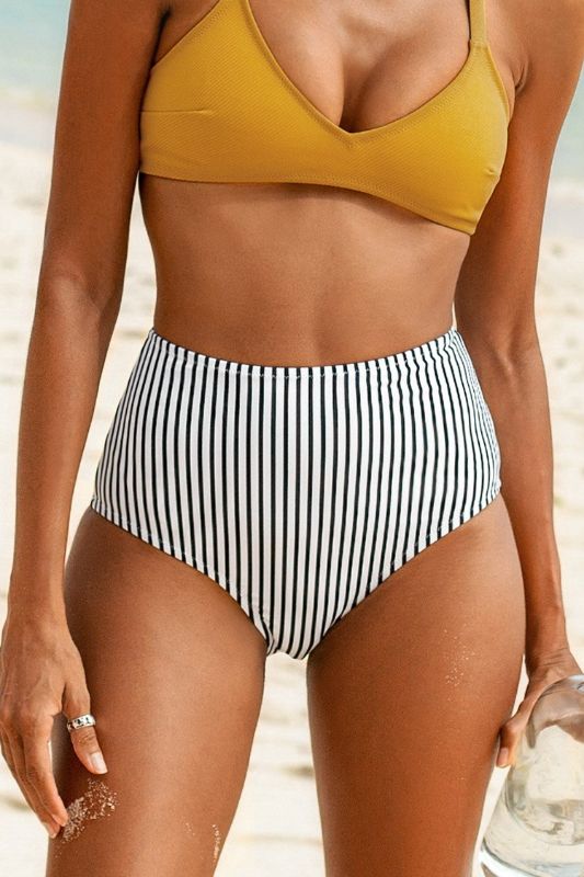 Photo 1 of (M) Striped High Waisted Bikini Bottom
