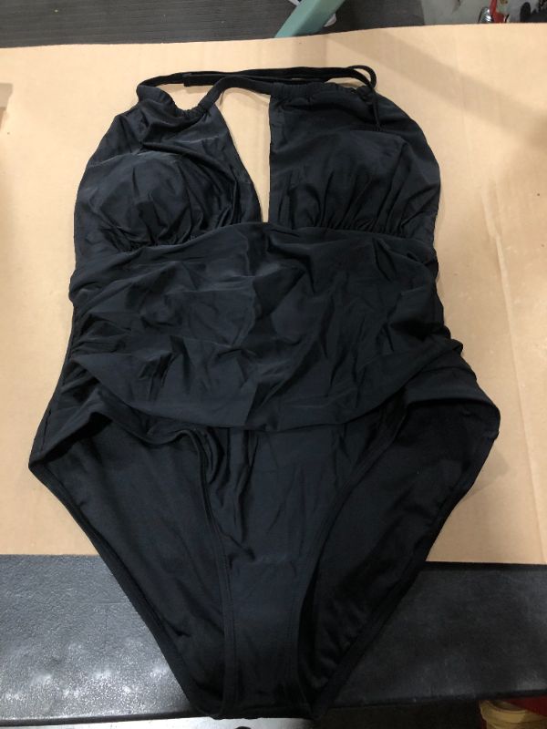 Photo 2 of (2X) Jaden Black Drawstring Ruched Plus Size One Piece Swimsuit
