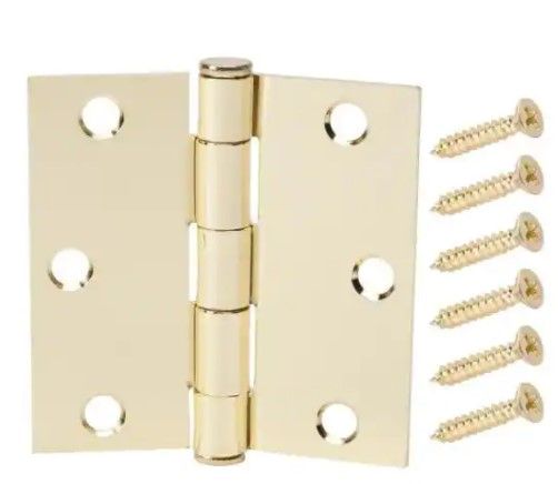 Photo 1 of 3 in. Satin Brass Square Corner Door Hinge (12- pack)