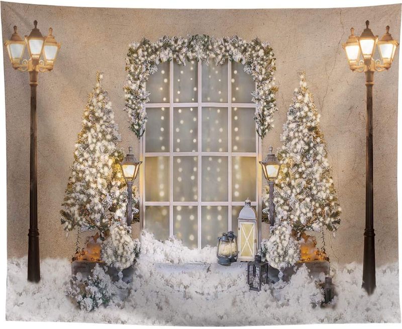 Photo 1 of Allenjoy 10x8ft White Winter Photography Backdrop for Pictures Holiday Christmas Tree Newborn Baby Shower Family Portrait Photos Xmas Birthday Party Decorations Supplies Background Decor Photoshoot
