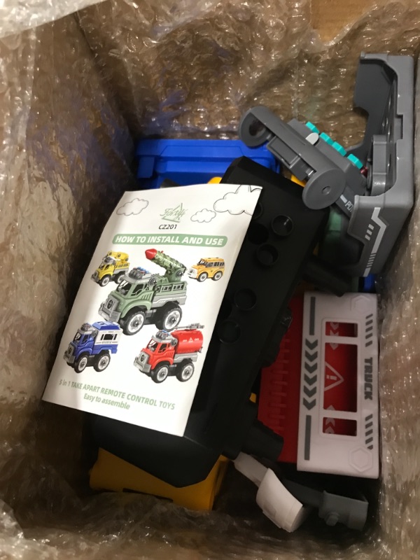 Photo 1 of 5 in 1 Remote Control Take Apart Toys with Electric Drill, Crane, Fire Truck, School Bus, Police Car, Missile Truck, Construction Truck, Preschool STEM Gifts for 3, 4, 5 Years Old Boys Girls Kids
