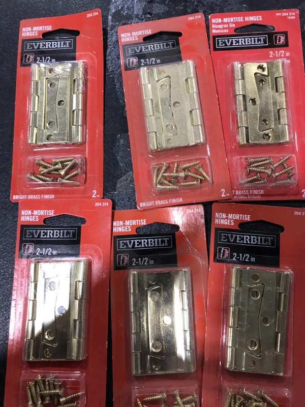 Photo 2 of 6 packs of 2-1/2 in. Bright Brass Non-Mortise Hinges (2-Pack)
