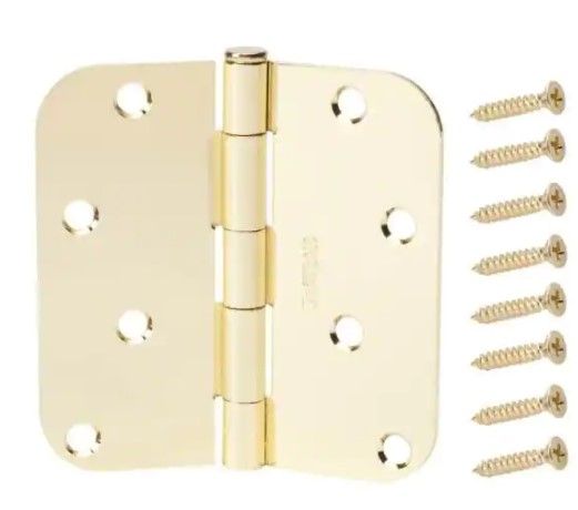 Photo 1 of 4 in. Satin Brass 5/8 in. Radius Door Hinge (7- pack)