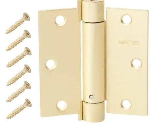 Photo 1 of 3-1/2 in. Square Satin Brass Adjustable Spring Door Hinge (2- pack)