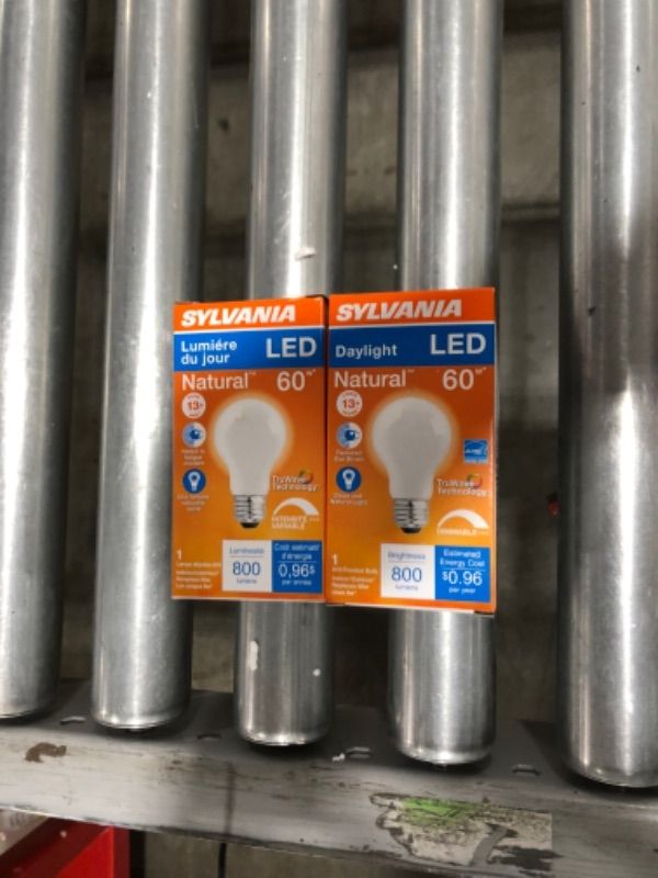 Photo 2 of Sylvania 40673 Led Bulb, 8 W, Medium E26 Lamp Base, A19 Lamp, Day Light, 5000 K Color Temp (2 pack) 