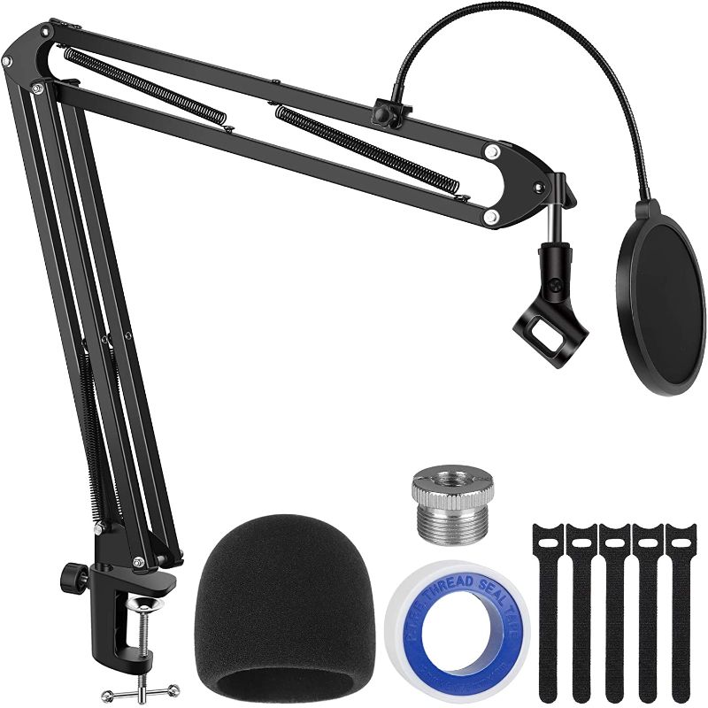 Photo 1 of InnoGear Microphone Stand, Upgraded Mic Stand Max Load 4.0 lb Boom Scissor Arm Stand with Windscreen, Pop Filter, 3/8" to 5/8" Screw Adapter, Mic Clip and Cable Ties for Blue Yeti and Other Mic
