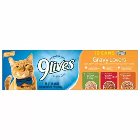 Photo 1 of 9 Lives Gravy Favorites Wet Cat Food Variety Pack, 5.5-Ounce Cans, 12 Count, BEST BY 23 FEB 2022