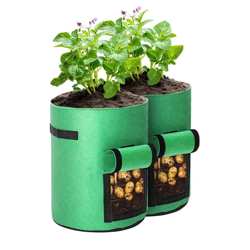 Photo 1 of 2 Pack 10 Gallon Garden Grow Bags Plant Container with Handles and Velcro Window Planting Pouch Fabric Pots Premium Breathable Cloth Bags ?Green?
