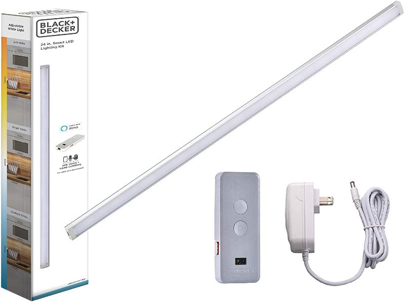 Photo 1 of BLACK+DECKER Works with Alexa Smart Under Cabinet Lighting, Adjustable LEDs, 24" Bar, White,A Certified for Humans Device
