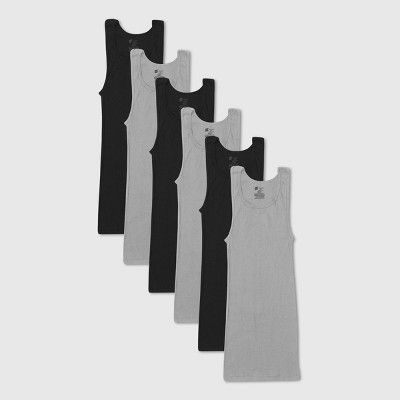 Photo 1 of Hanes Men's 6pk Red Label Tank Top Dyed A-Shirt - Gray/Black, SIZE M

