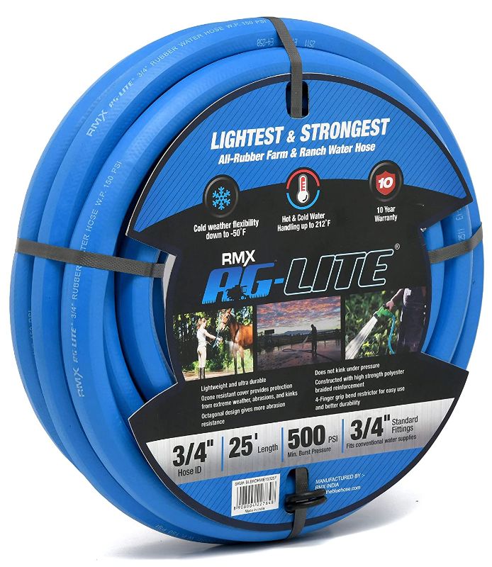 Photo 1 of AG-LITE BSAL3425 3/4" x 25' Hot/Cold Water Rubber Garden Hose, 100% Rubber, Ultra-Light, Super Strong, 500 PSI, -50F to 190F Degrees, High Strength Polyester Braided
