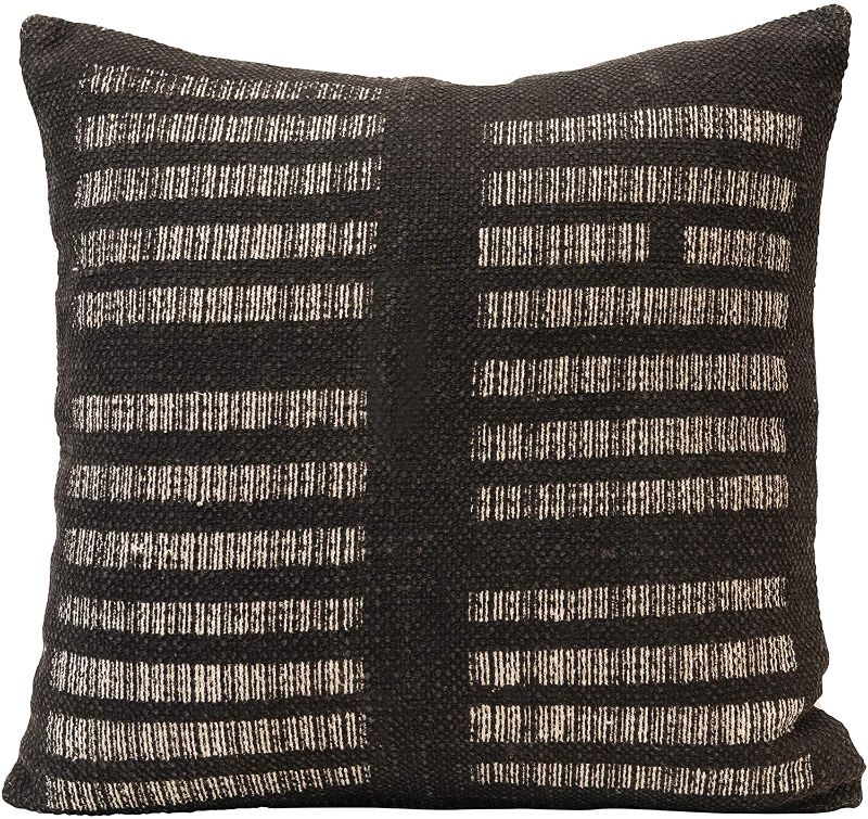 Photo 1 of Creative Co-Op Woven Cotton, White & Black Pillow, 1 Count (Pack of 1), Black
