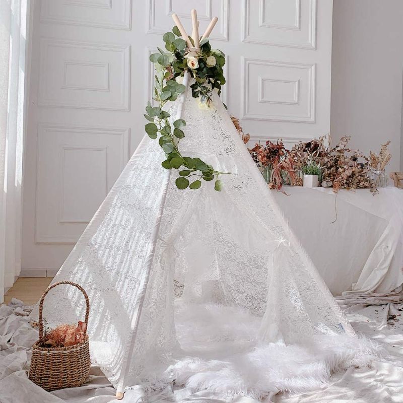 Photo 1 of Teepee Tent for Girls, Boho Play Tent Sheer Lace Tipi Canopy for Wedding, Party