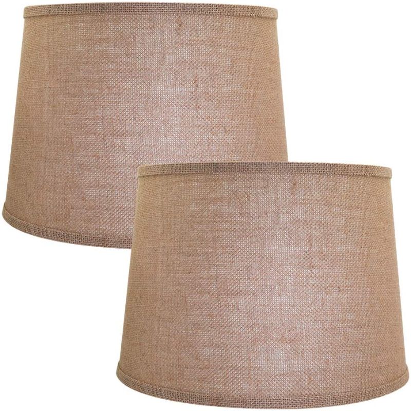 Photo 1 of ALUCSET Double Medium Lamp Shades Set of 2, Drum Fabric Burlap Lampshades for Table Lamp and Floor Light, 10x12x8 inch, Natural Linen Hand Crafted, Spider (Light Brown, 2 PCS Pack)
