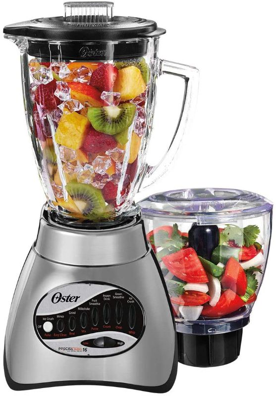 Photo 1 of Oster Core 16-Speed Blender with Glass Jar, Black, 006878. Brushed Chrome
