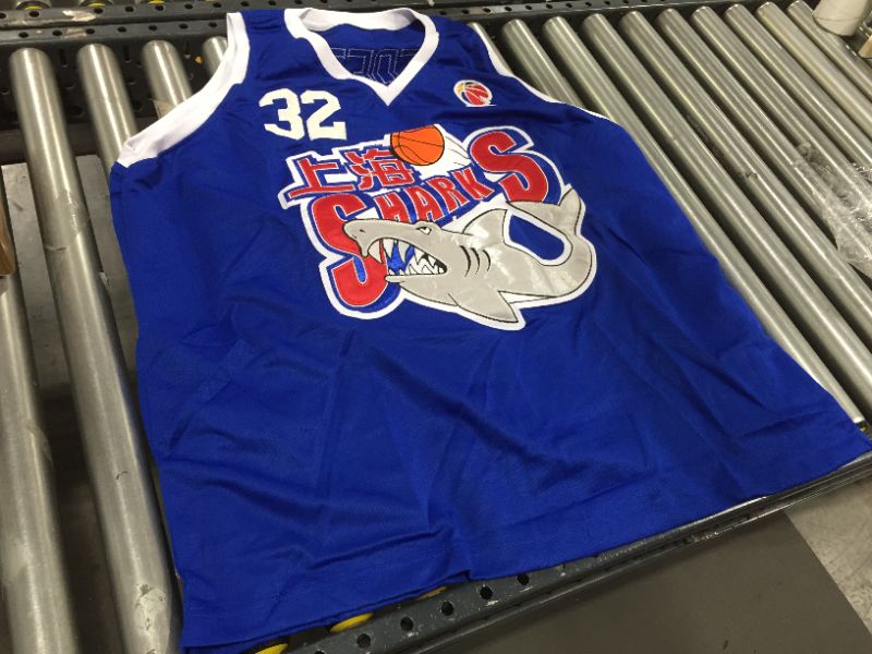 Photo 3 of JIMMER FREDETTE 32 SHANGHAI SHARKS BLUE BASKETBALL JERSEY WITH CBA PATCH, SIZE 58, 4XL