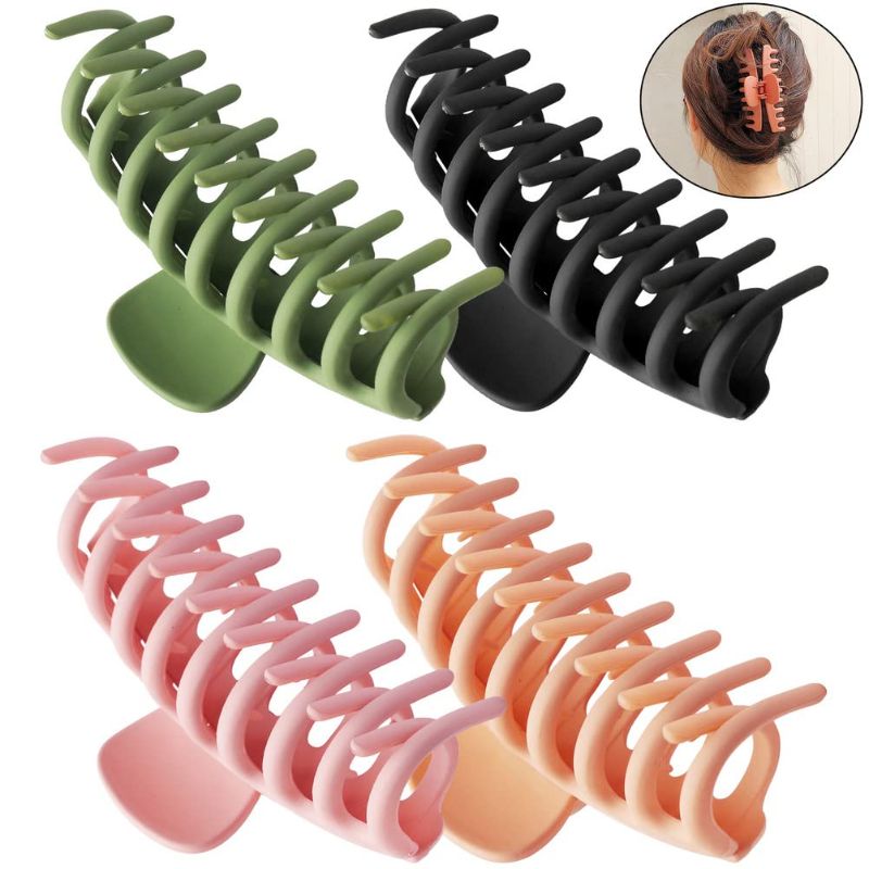 Photo 1 of 4PCS Large Hair Claw Clips, Non-slip Matte Banana Clips 4.3 Inch Big Jaw Clips Hair Clamps Barrettes for Long Hair Strong Hold Hair Clips for Thick Hair Fashion Hair Accessories, PACK OF 2
