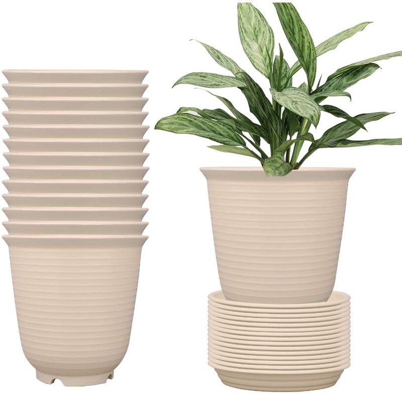 Photo 1 of Ufrount Plastic Planter Pot with Drainage Holes, Succulent Planter Pots Planting Pot Flower Pots for Small Plant Perfect for Kitchen, Garden, Windowsill - Set of 15 (Beige)