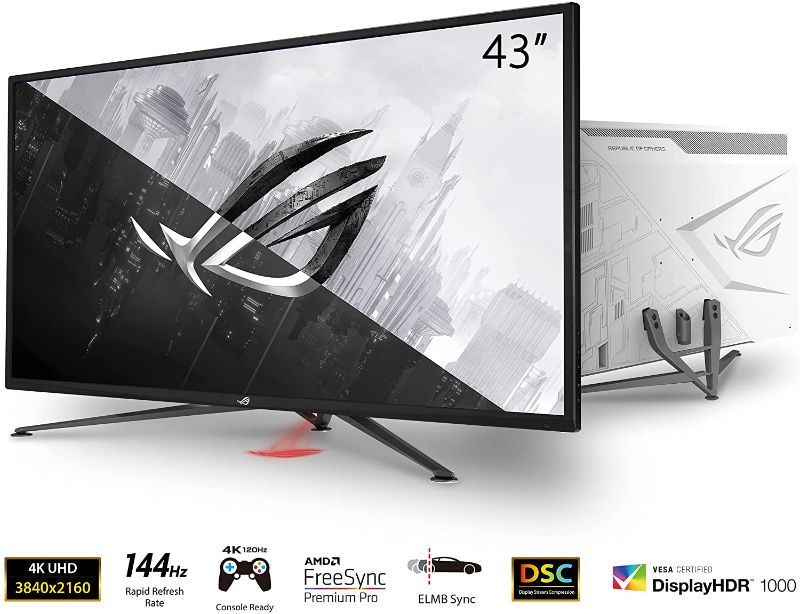 Photo 1 of ASUS ROG Strix 43” 4K HDR DSC Gaming Monitor (XG43UQ) - UHD (3840 x 2160), 144Hz, 1ms, HDMI 2.1, Extreme Low Motion Blur Sync, FreeSync™ Premium Pro, DisplayHDR1000, DCI-P3 90%, DisplayPort, USB