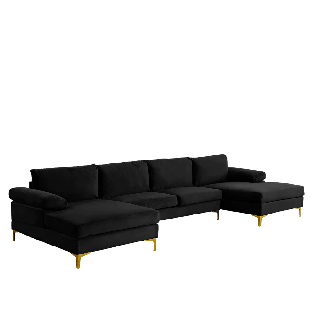 Photo 1 of AMANDA XL MODERN VELVET OVERSIZED GOLD LEGS SECTIONAL SOFA, BOX 1 OF 3 ONLY, MISSING OTHER BOXES IN SET, BLACK
