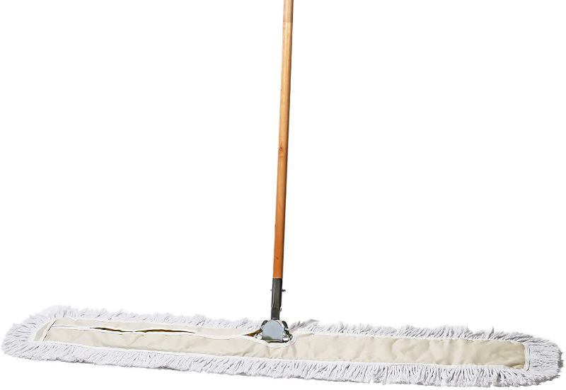 Photo 1 of Tidy Tools 48 Inch Industrial Strength Cotton Dust Mop with Wood Handle and Frame. 48'' X 5'' Wide Mop Head with Cut Ends - Hardwood Floor Broom
