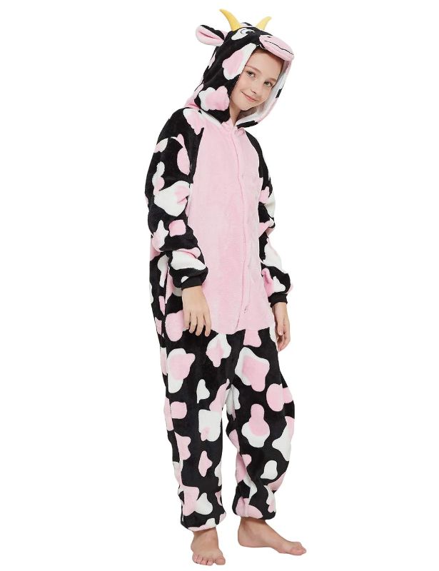 Photo 1 of CALANTA COW ONESIE KIDS ANIMAL COSTUME GIRLS PAJAMAS ONE PIECE COSPLAY HALLOWEEN CHRISTMAS PLUSH SLEEPWEAR, SIZE 120