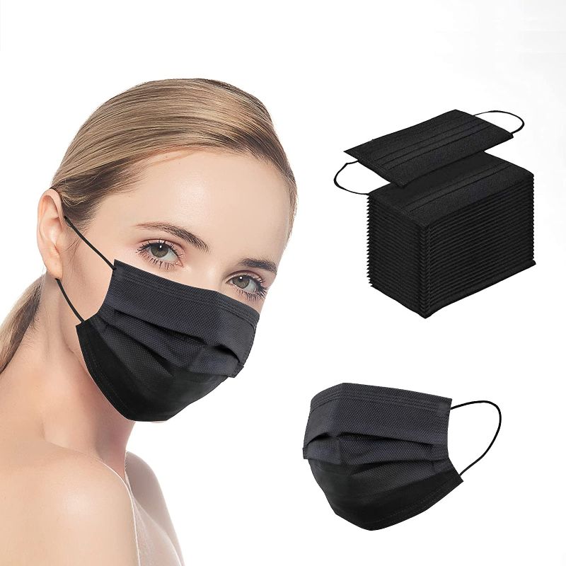 Photo 1 of 50 Pcs Black Disposable Face Mask, 3-Layer Breathable Anti-dust Protective Masks, Disposable Face Mask for Adult/Women/Man, 4 BOXES