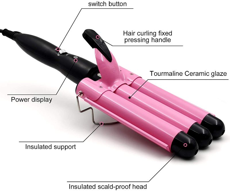 Photo 1 of 3 Barrel Curling Iron 25mm, 1-Inch Crimper Hair Iron Temperature Adjustable, Hair Crimper Ceramic Tourmaline Fast Heating Curling Wand(Pink)