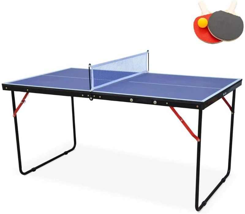 Photo 1 of KL KLB Sport Table Tennis Table Midsize Foldable & Portable Ping Pong Table Set with Net and 2 Ping Pong Paddles for Indoor Outdoor Game
