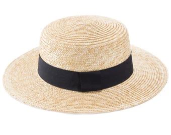 Photo 1 of FEMSÉE Straw Beach Hat - Sun Hats for Women and Men Flat Top Classic Boater Hat, BLACK STRAP, 2 PACK
