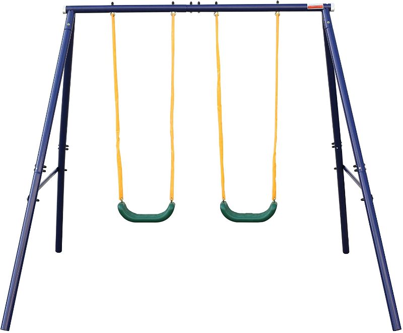 Photo 1 of KL KLB Sport A-Frame Metal Swing Set Outdoor Backyard Playground Swing Set for Kids, Toddlers (Two Seats Swing Set)