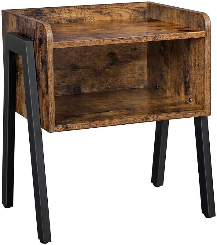 Photo 1 of VASAGLE Side Table, End Table, Nightstand with Storage Compartment, Industrial Accent Furniture for Living Room, Bedroom, Rustic Brown and Black ULET54X