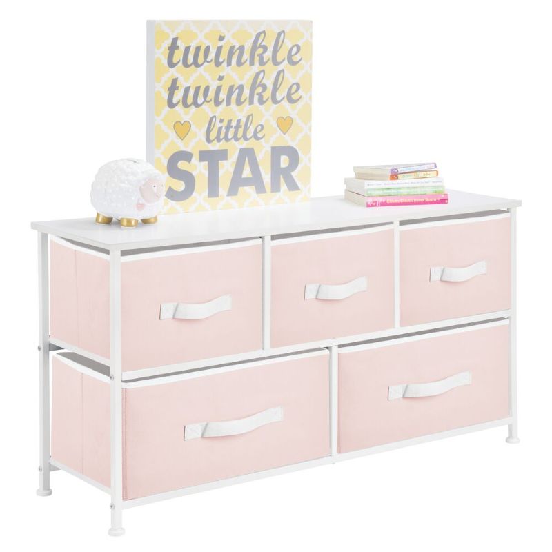 Photo 1 of 5 Drawer Wide Fabric Storage Dresser Organizer in Pink, 11.4" X 39.4" X 21.7", by MDesign