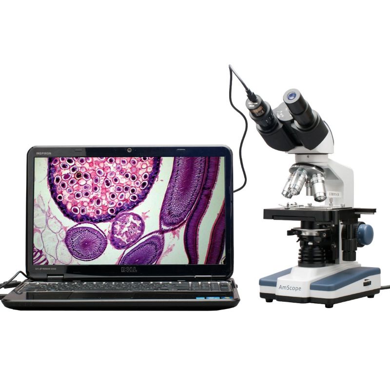 Photo 1 of AmScope - 40X-2500X LED Digital Binocular Compound Microscope with 3D Stage + 0.3 MP USB Camera