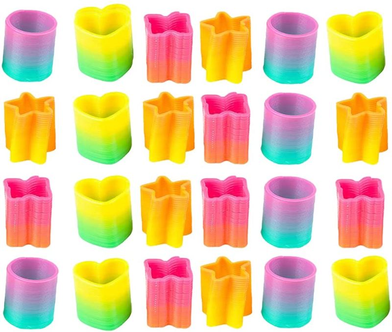 Photo 1 of The Dreidel Company Rainbow Coil Spring Assortment, Heart, Star, Butterfly, Circle Shaped Coils, Party Favor for Kids, 1.4" (35mm) (24-Pack)
