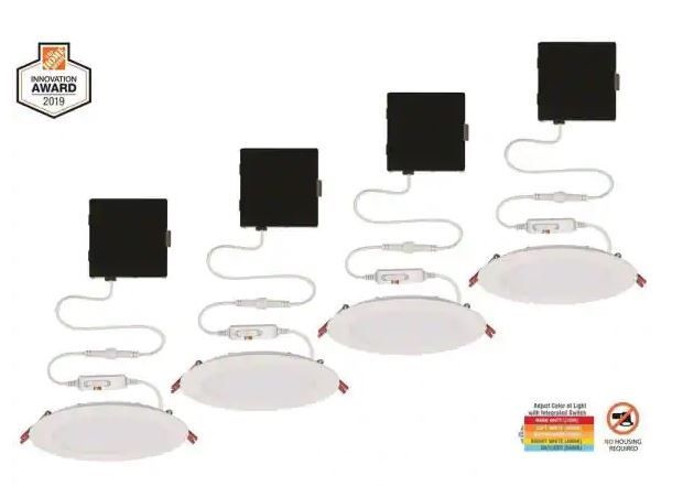 Photo 1 of Ultra Slim 6 in. Color Selectable New Construction and Remodel Canless Recessed Integrated LED Kit (2-Pack)
